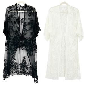 Womens Bundle Lot (2) Whimsigoth Sheer‎ Floral Lace Kimono Swim Beach Cover Up